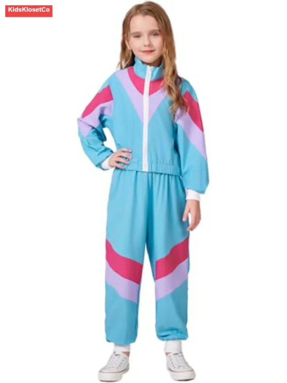 Retro Windbreaker Set for Girls 80s 90s Costume Track Suit Jacket Pants Headband